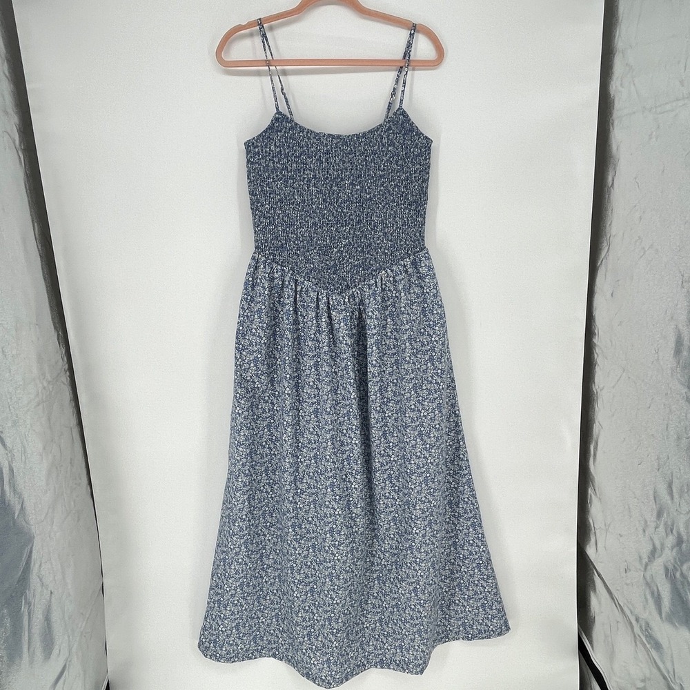 Abercrombie & Fitch Dip Blue Ditsy Floral Smocked Maxi Dress Cottagecore NWT LT - Picture 3 of 14